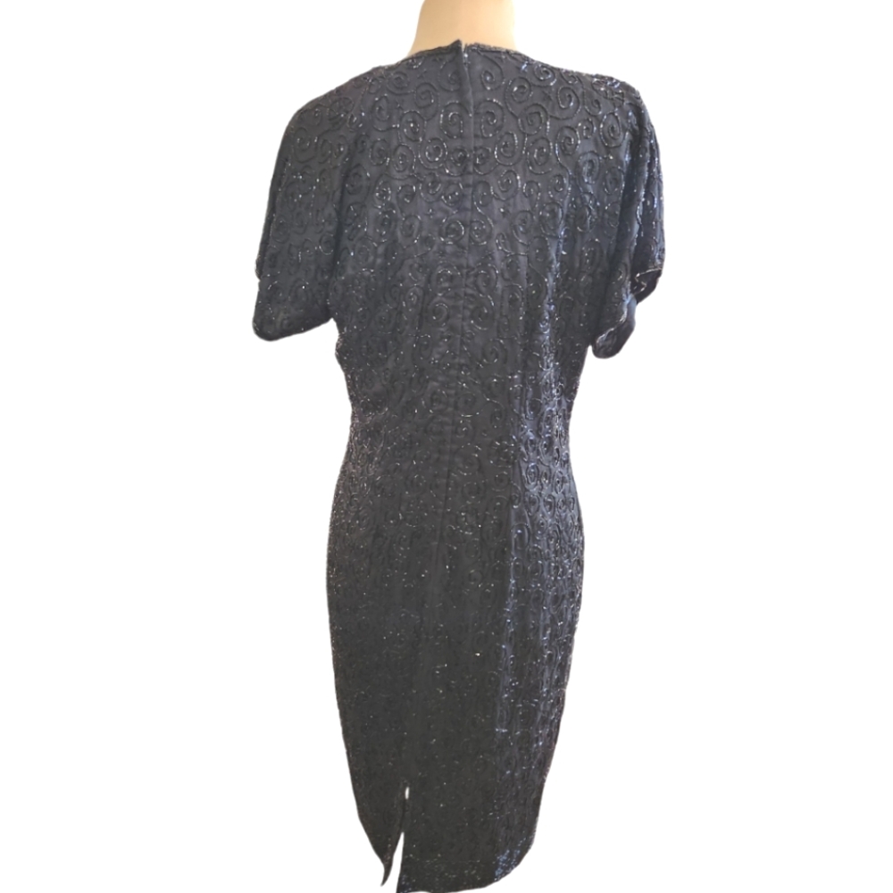 VINTAGE 1980s SISTER MAX Beaded Silk Sheath Cocktail Dress - Size M - Picture 7 of 10